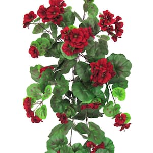 30 in. Red Artificial Geranium Flower Stem Hanging Spray Bush