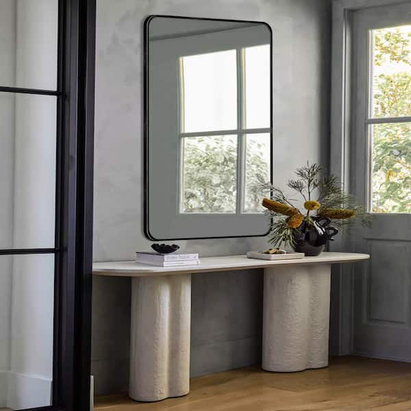 LuxHomez 30 in. W x 48. 2 in. H Rectangular Aluminum Frame Square Black Wall Mirror