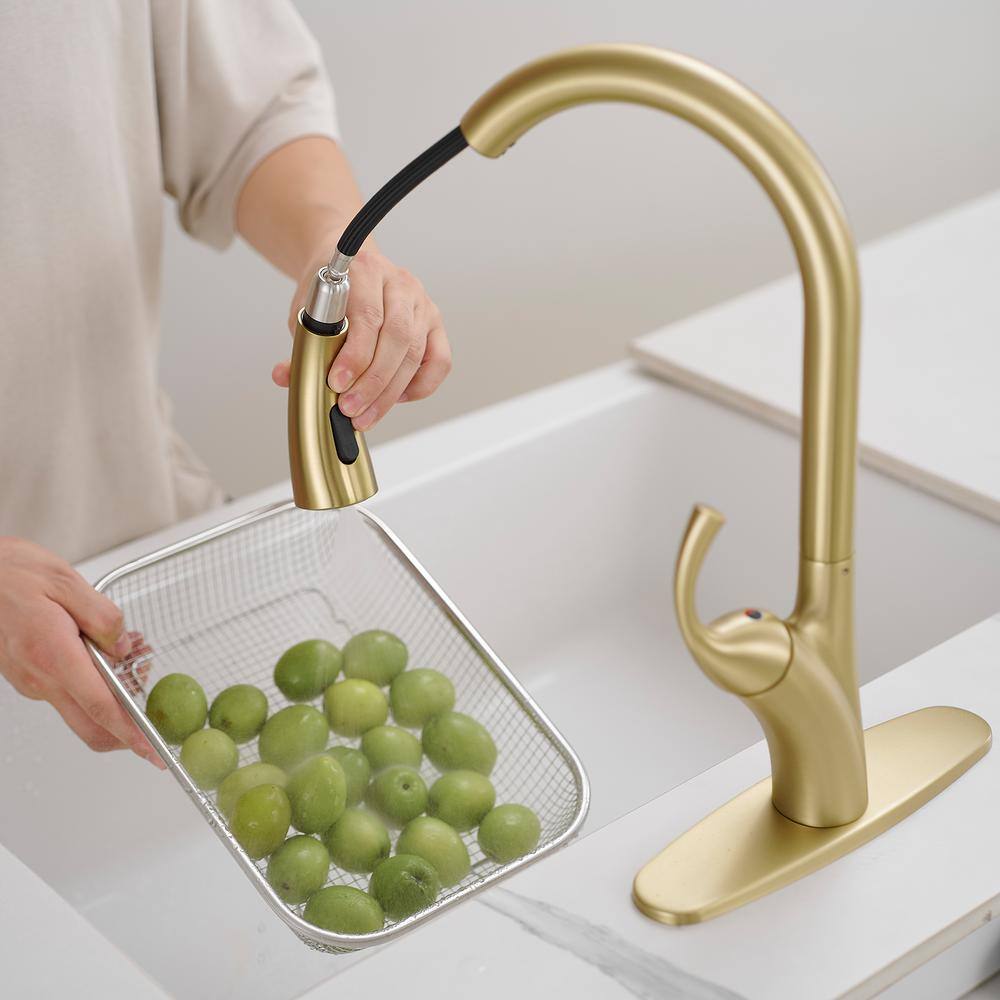 Brushed Gold Single Handle Pull-Down Sprayer Kitchen Faucet