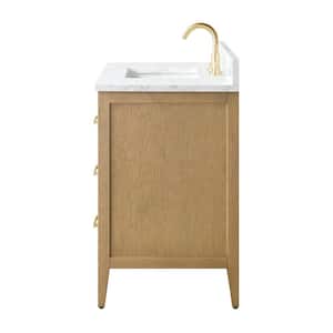 36 in. W x 22 in. D x 34 in. H Single-Sink Bathroom Vanity in Natural Oak with Engineered Marble Top in Arabescato White