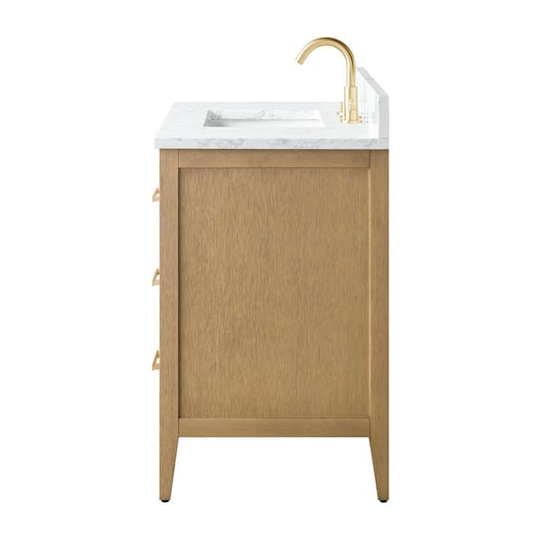 36 in. W x 22 in. D x 34 in. H Single-Sink Bathroom Vanity in Natural Oak with Engineered Marble Top in Arabescato White