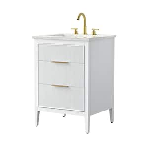 Emma 24 in. W Bath Vanity in White with Engineered Stone Top in Arabescato with White Sink