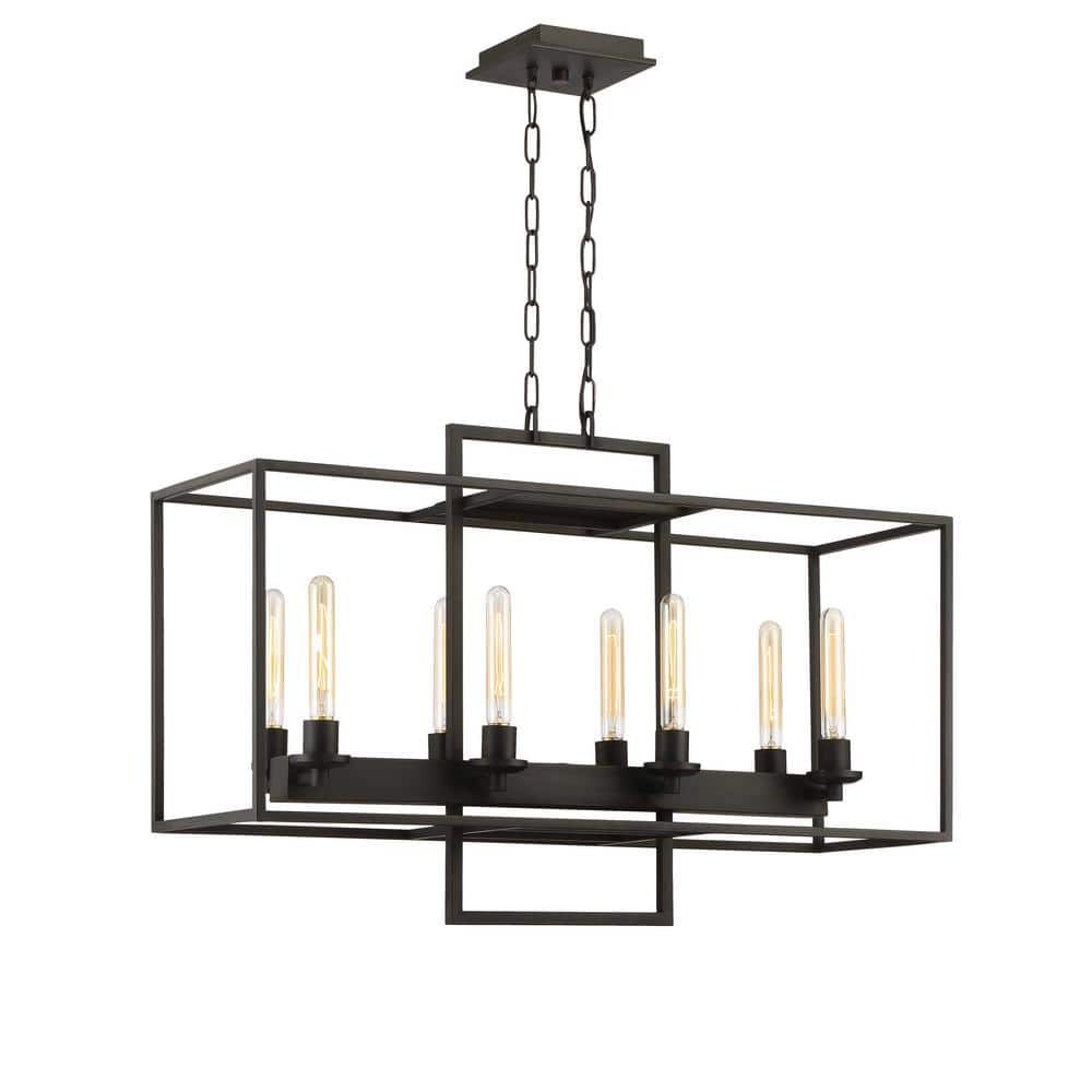 Aged Bronze Brushed 8-Light Linear Chandelier with Candle Bulbs