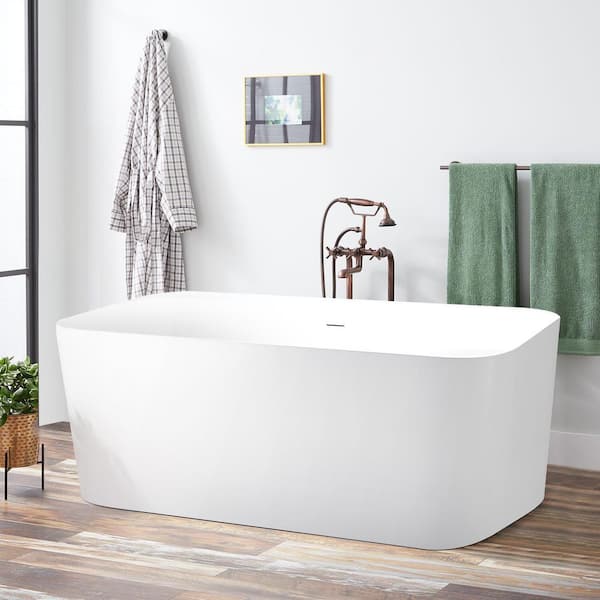 Mokleba 59 in. Acrylic Freestanding Flatbottom Soaking Not Whirlpool Bathtub SPA Tub in White