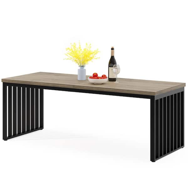 BYBLIGHT Roesler 78.7 in. Gray Wood Dining Table Sled Long Rectangle Dining Table Industrial Kitchen Table for 8 with Metal Frame