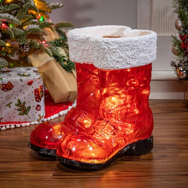 GERSON INTERNATIONAL 16.3 in. H B/O Lighted Resin Holiday Santa Boots with  10 LED Lights 2592270EC - The Home Depot