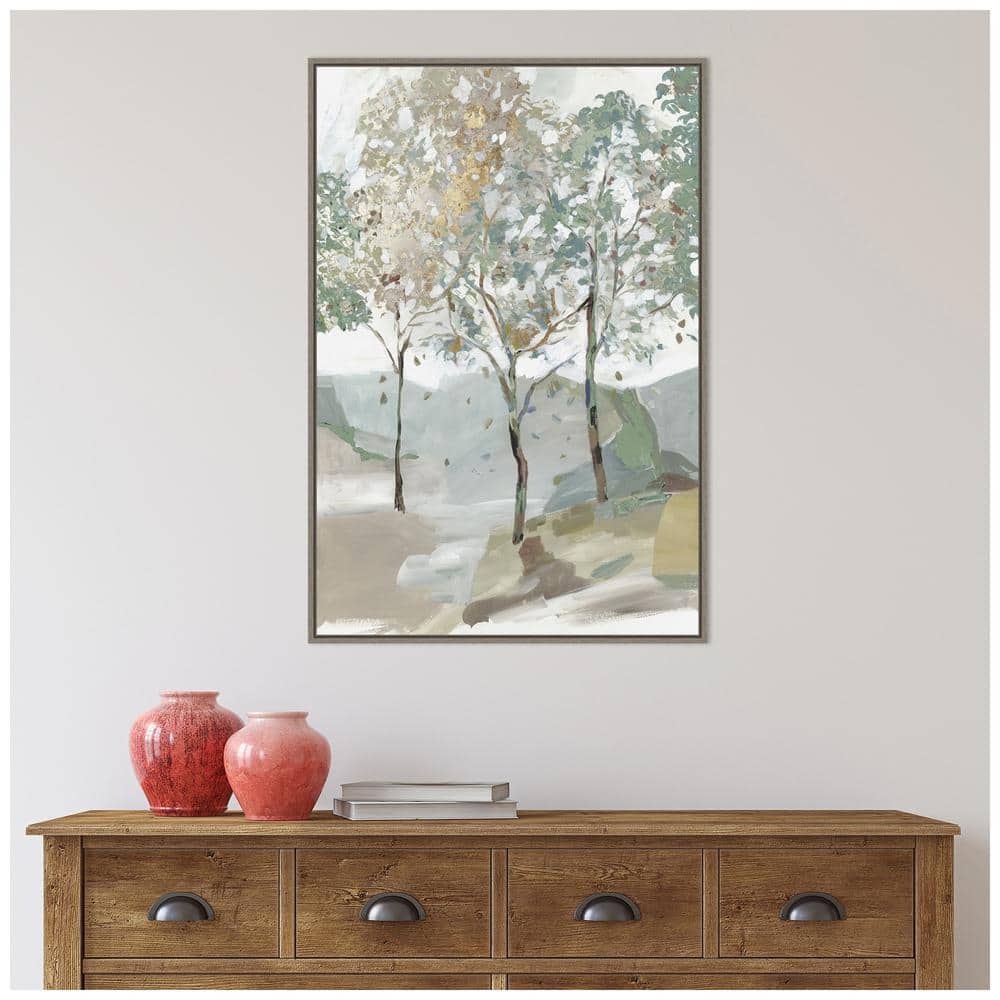 Breezy Landscape Trees II Canvas Print with Sylvie Greywash Frame