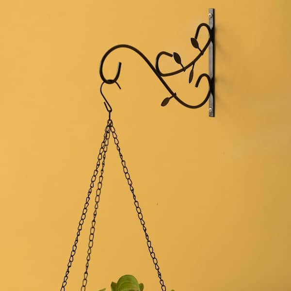 Gardenised QI003983.2 Decorative Metal Wall Mounted Hook for Hanging Plants, Bracket Hanger Flower Pot Holder, 2 Pack, Black