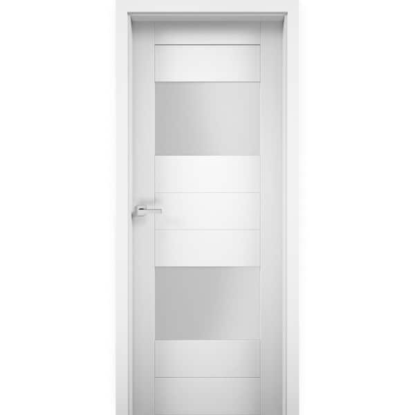 VDOMDOORS 32 in. x 84 in. Single Panel No Bore Frosted Glass White Finished Pine Wood Interior Door Slab