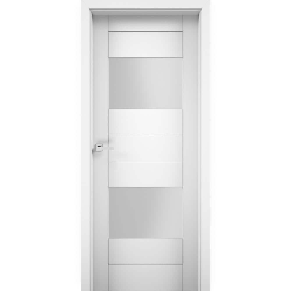 VDOMDOORS 36 in. x 80 in. Single Panel No Bore Frosted Glass White ...