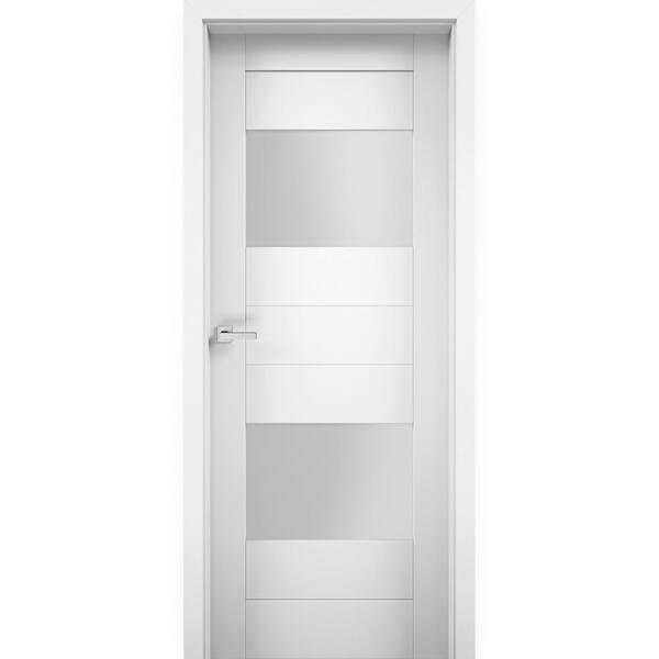 VDOMDOORS 42 in. x 96 in. Single Panel No Bore Frosted Glass White ...