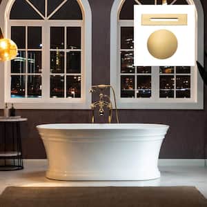 Antony 59 in. Acrylic FlatBottom Double Ended Bathtub with Brushed Gold Overflow and Drain Included in White