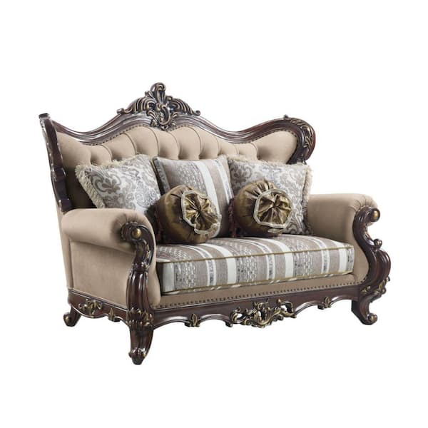 Benjara 43 in. Brown and Cherry Solid Fabric 2-Seater Loveseat with Button Tufted