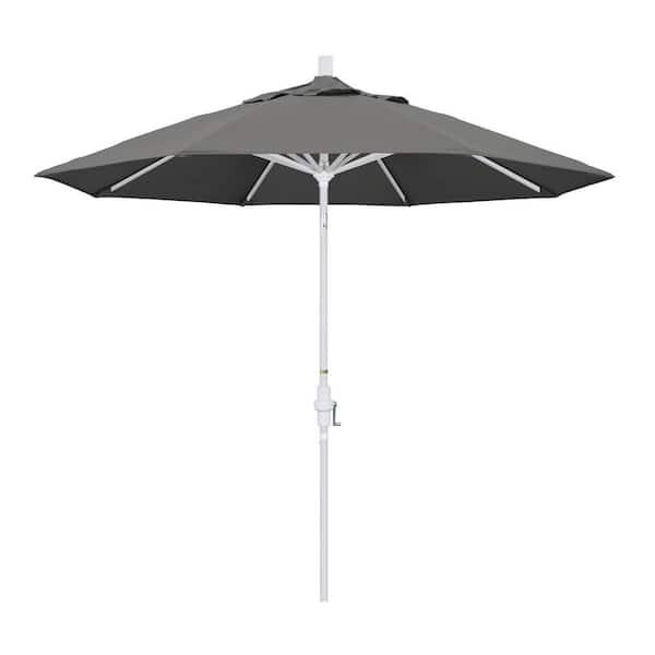 California Umbrella 9 ft. Matted White Aluminum Collar Tilt Crank Lift Market Patio Umbrella in Charcoal Sunbrella