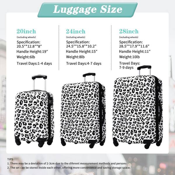 Tatahance 3-Piece White and Black Leopard Hardside Spinner