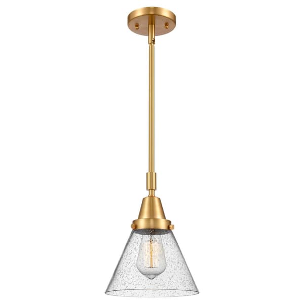 Cone 100-Watt 1-Light Satin Gold Standard Mini Pendant Light with Seeded Glass Shade, No Bulbs Included