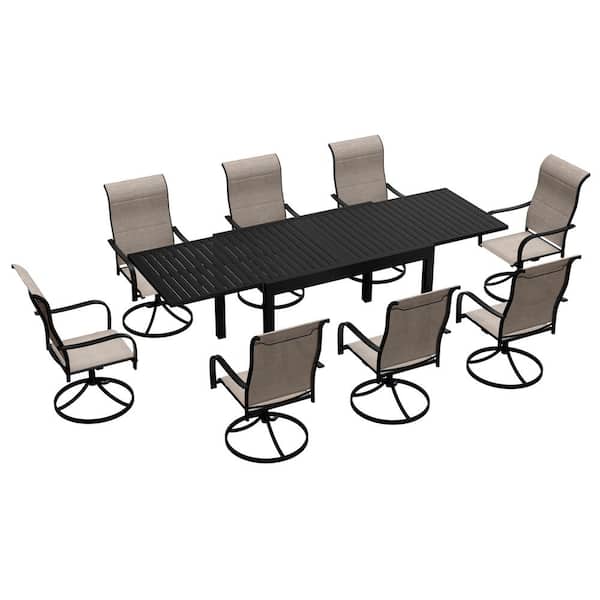 Mondawe 9-Piece Metal Patio Outdoor Dining Set with Extendable Table and Swivel Dining Chairs