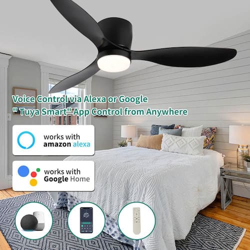 52 Tuya Smart Indoor Black Ceiling Fan with 3-Colors LED and