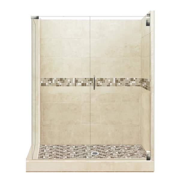American Bath Factory Tuscany Grand Hinged 36 in. x 42 in. x 80 in. Right-Hand Corner Shower Kit in Brown Sugar and Satin Nickel Hardware