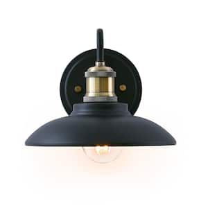 Naantali Industrial 1-Light Matte Black/Brushed Bronze Dimmable Wall Sconce with Metal Shade