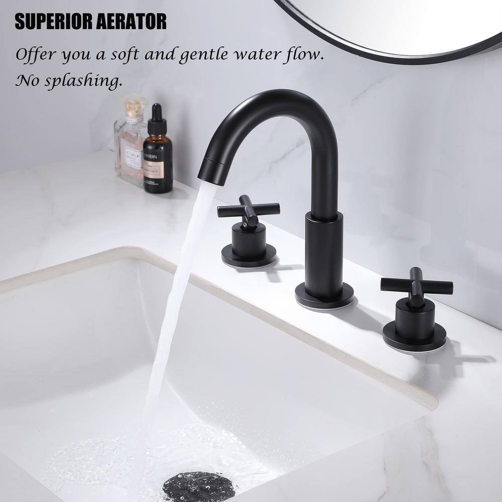 Matte Black Brass 8-Inch Widespread Bathroom Faucet with Cross Handles