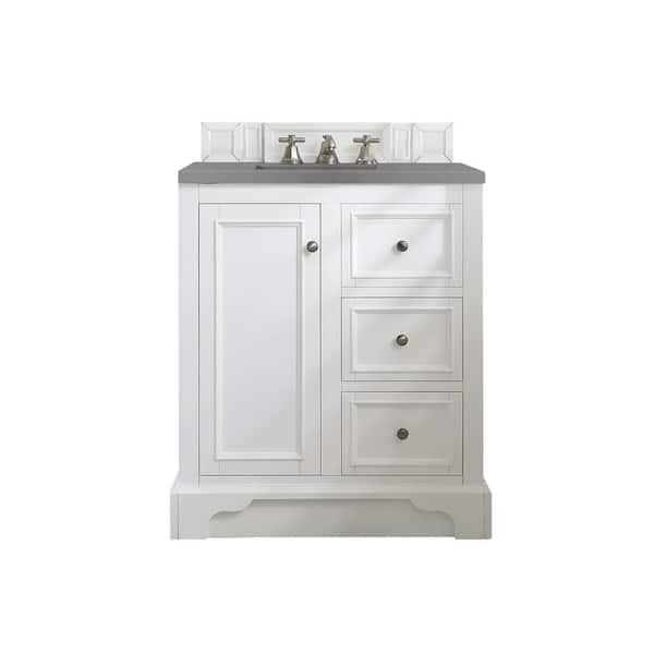 James Martin Vanities De Soto 31.3 in. W x 23.5 in.D x 36.3 in. H Single Vanity in Bright White with Quartz Top in Grey Expo