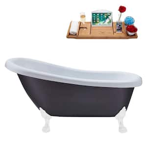 61 in. x 27.6 in. Acrylic Clawfoot Soaking Bathtub in Matte Grey with Glossy White Clawfeet and Matte Pink Drain