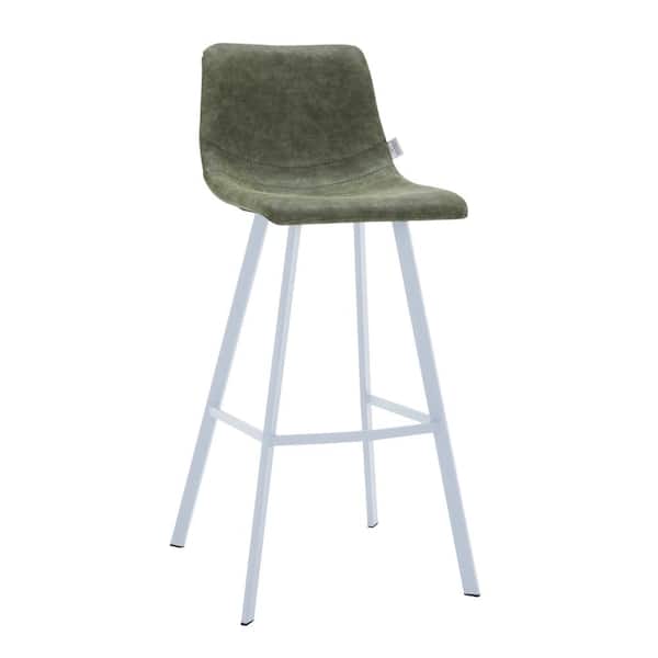 Leisuremod Leather 41 in. Counter Height Metal Bar Stool with 31 in. Seat Height and Iron Metal Legs and Footrest in Olive Green
