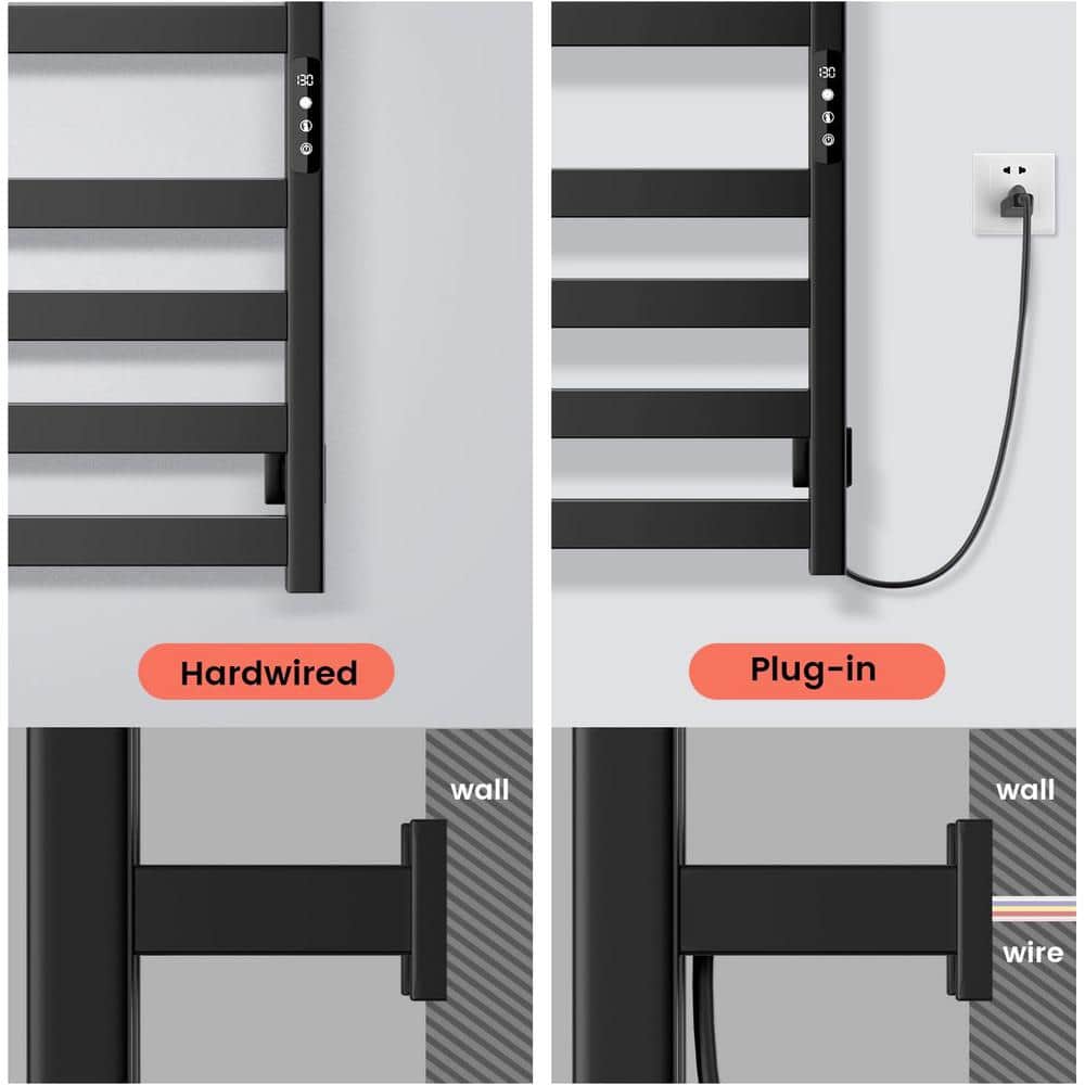 Matte Black 10-Bar Wall Mounted Electric Towel Warmer