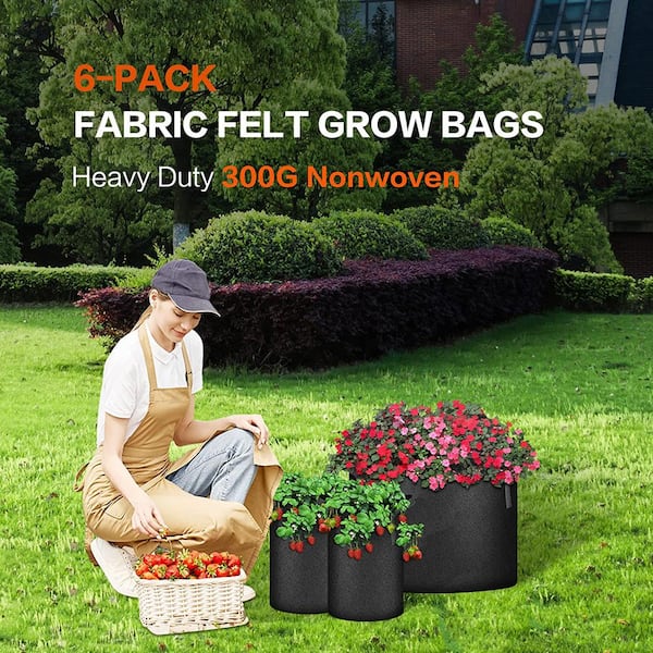 VIVOSUN 5 Pack 3 Gallon Square Grow Bags, Thick Nonwoven Cubic Fabric Pots  with Handles for Indoor and Outdoor Gardening
