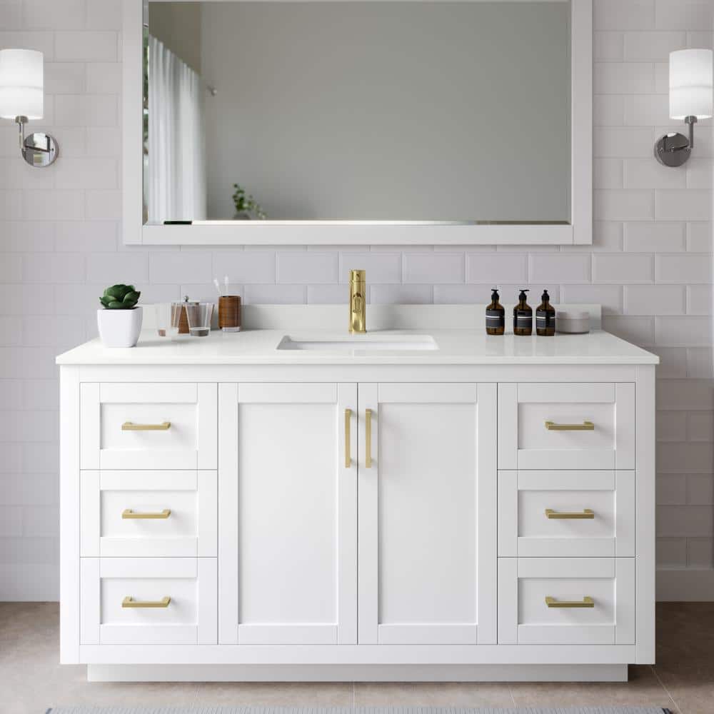 Miranda 60 in. W x 22 in. D x 33.75 in. H Single Bath Vanity in White with White Quartz Top and 58 in. Mirror price history on PriceWatchPro