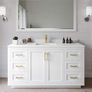Miranda 60 in. W x 22 in. D x 33.75 in. H Single Bath Vanity in White with White Quartz Top and 58 in. Mirror