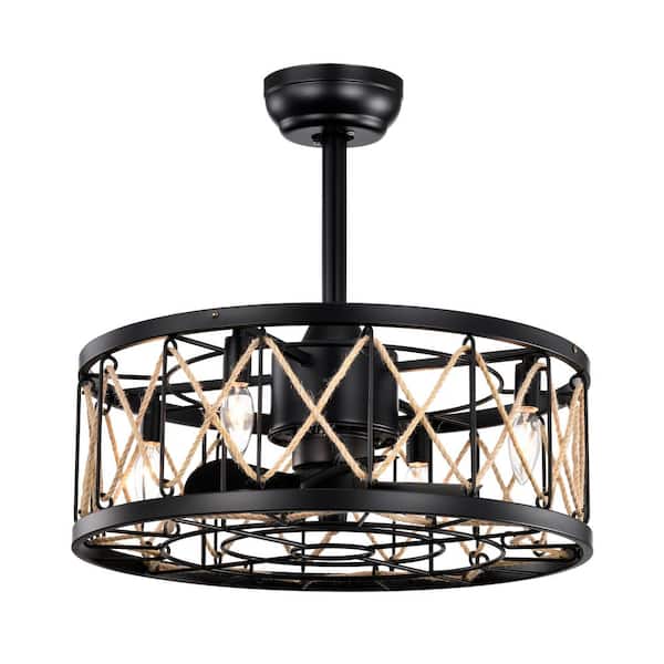 Jushua 20.4 in.Indoor Matte Black Modern Ceiling Fan with Remote Control, Noiseless Reversible AC Motor for Bedroom/Living Room