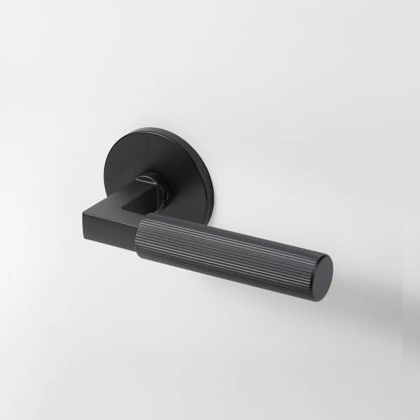 Mila Matte Black Modern Linear Double Dummy Interior Door Handle with Round Rosette and Concealed Screws