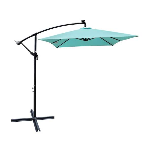 HOME FURNITURE HF INC 10 ft. Steel Market 26-Solar-Powered LED Lights Patio Umbrella in Turquoise