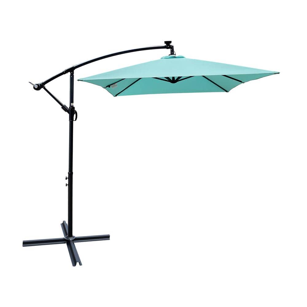 10 ft. Steel Market 26-Solar-Powered LED Lights Patio Umbrella in Turquoise