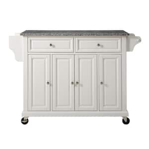 Full Size White Kitchen Cart with Granite Top