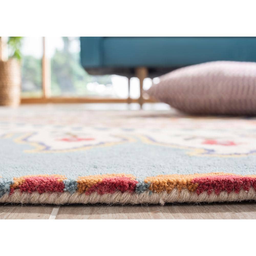 Ivory and Blue Hand-Tufted Wool Floral Area Rug