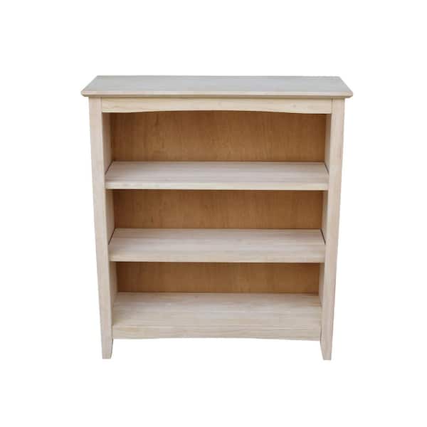 International Concepts 36 in. Unfinished Solid Wood 3-Shelf Standard Bookcase with Adjustable Shelves