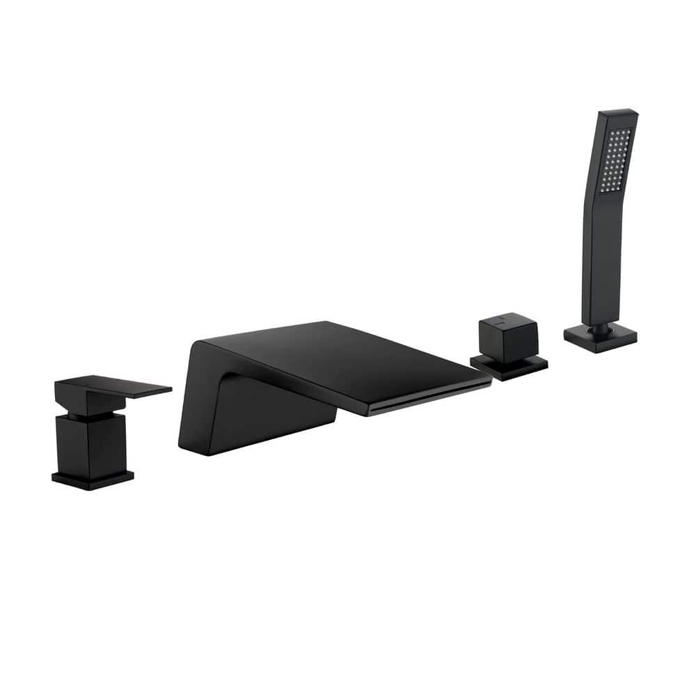 2-Handle Deck-Mount Waterfall Roman Tub Faucet with Hand Shower in Matte Black price history on PriceWatchPro