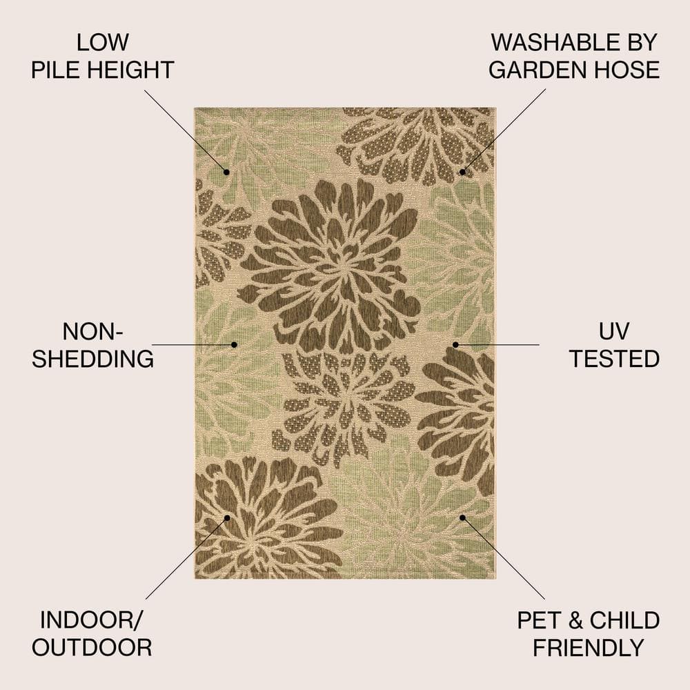Sage & Brown Floral Flat Woven 4'x6' Synthetic Area Rug