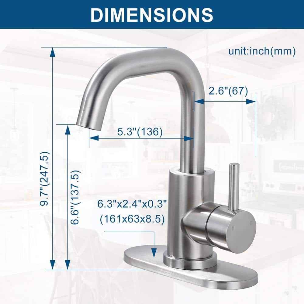 Brushed Nickel Single Handle Stainless Steel Bar Faucet