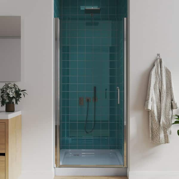 34 to 35-1/2 in. W x 72 in. H Pivot Swing Frameless Shower Door in Chrome with Clear Glass