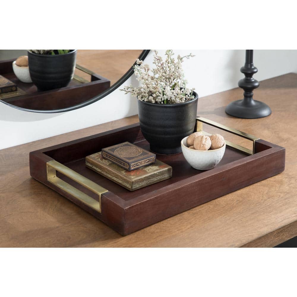 Kate and Laurel Cantwell Walnut Brown Decorative Tray 219234 - The Home  Depot