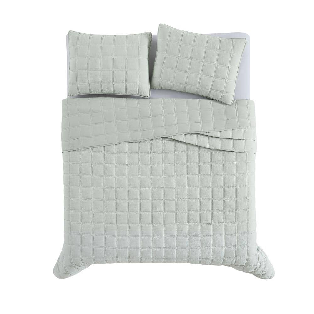 Gray Full Microfiber Quilt Set with Textured Pattern