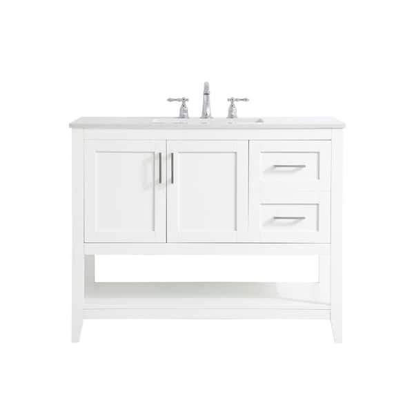 Unbranded Simply Living 42 in. W x 22 in. D x 34 in. H Bath Vanity in White with Calacatta White Engineered Marble Top