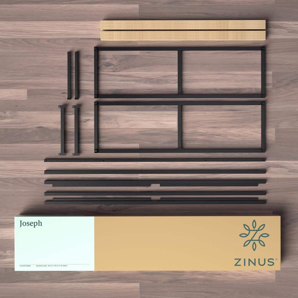 Joseph Black Metal Queen Platform Bed with Wood Slats