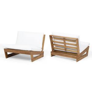 Sherwood Teak Brown Removable Cushions Wood Outdoor Club Chair with White Cushions (2-Pack)