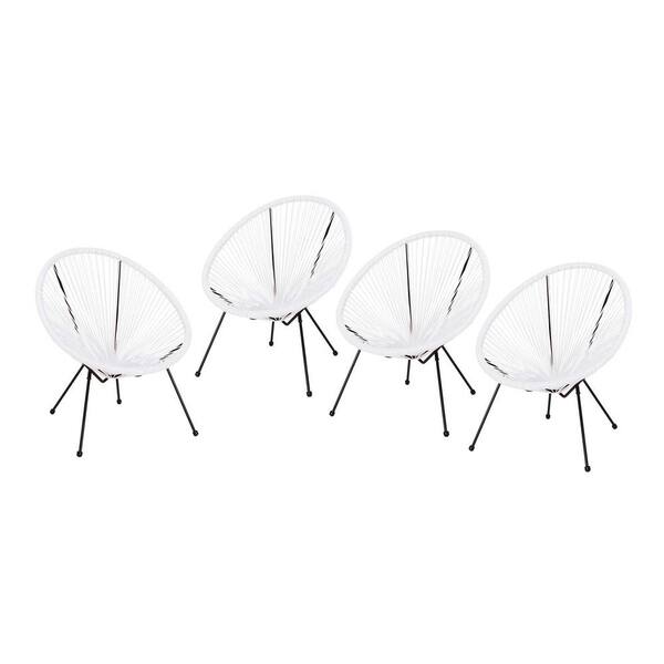 Tunearary White Woven Wicker Indoor and Outdoor Patio Use Lounge Chair 4-Piece Set