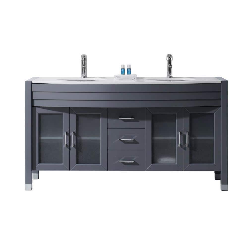 Virtu USA Ava 63 in. W Bath Vanity in Gray with Stone Vanity Top in